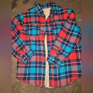 Crazy 8 Plaid Sherpa-Lined Flannel Jacket in Red, Teal & Navy